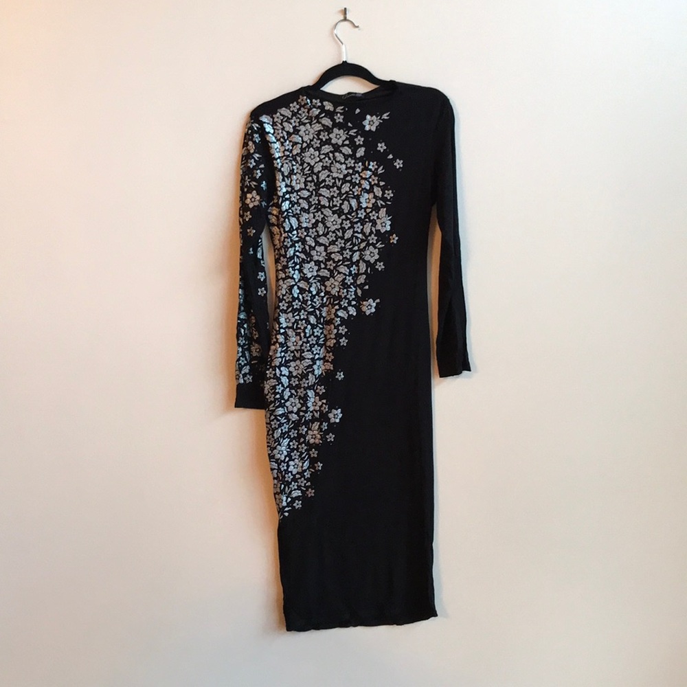Black long sleeve midi dress w/silver detail